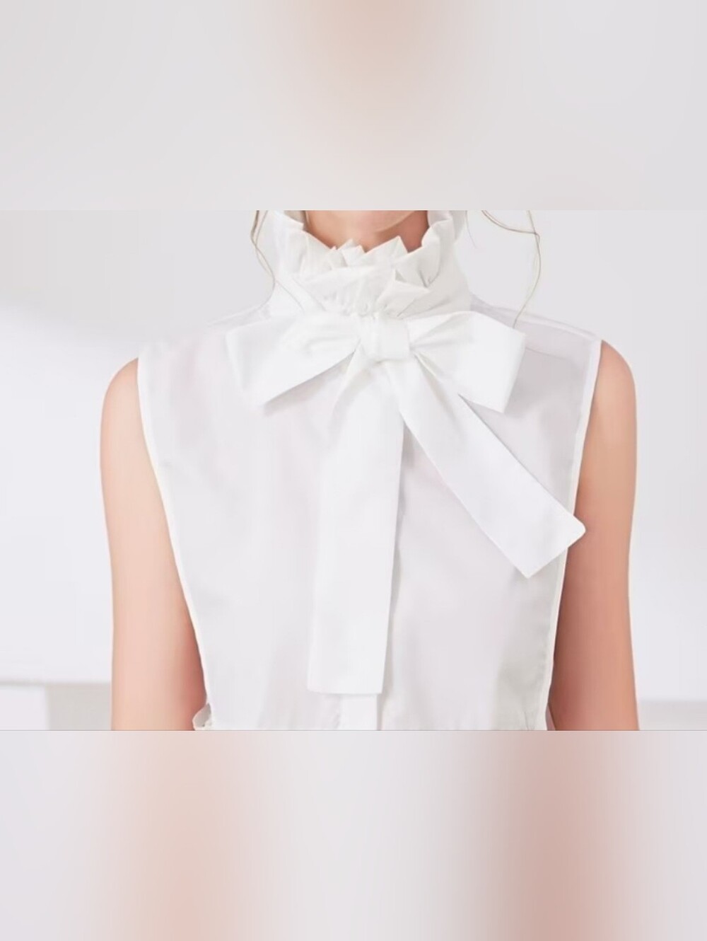 White Ruffle Neck Bow Sleeveless Top
